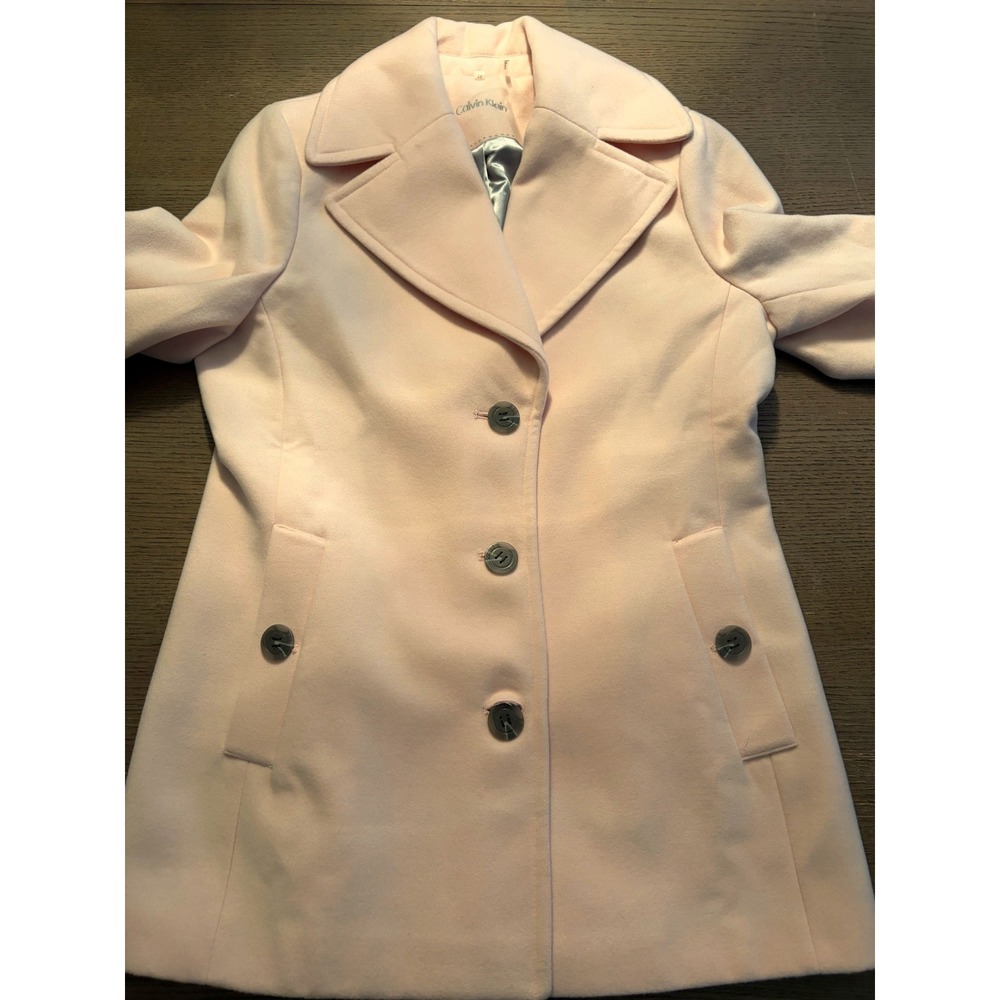 Calvin Klein Womens Pink Double Breasted Peacoat Wool Blend Jacket Size 10 NEW - Picture 2 of 13